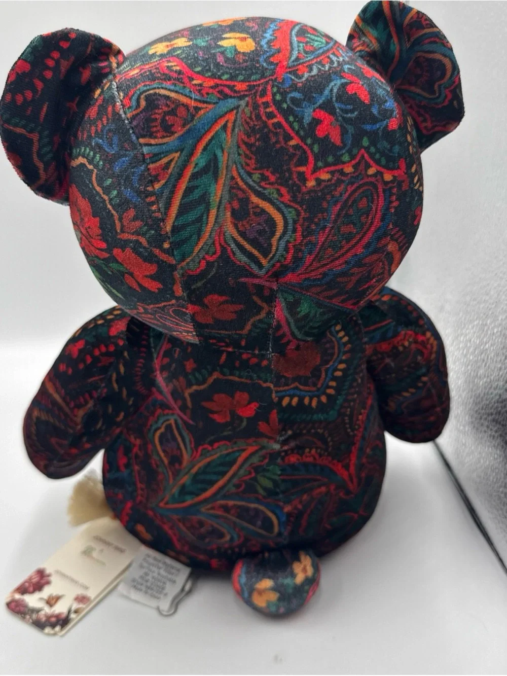 Johnny Was Paisley Floral Plush Bear in Black and Red Tones